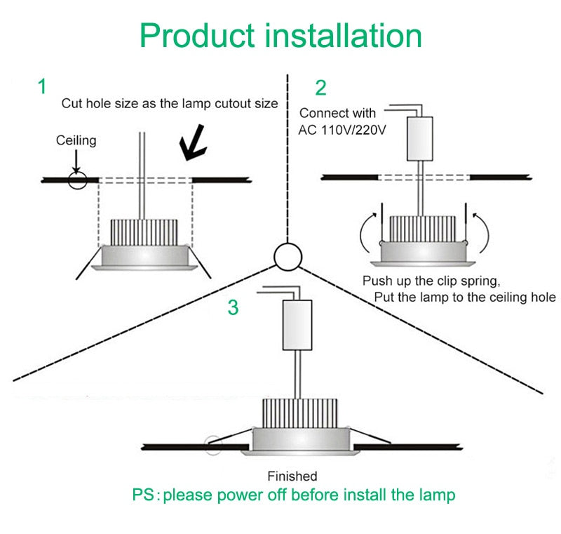 Dimmable LED downlight COB ceiling light spotlight 3W 5W 7W 10W 12W embedded 360 degree rotatable foldable AC85-265V