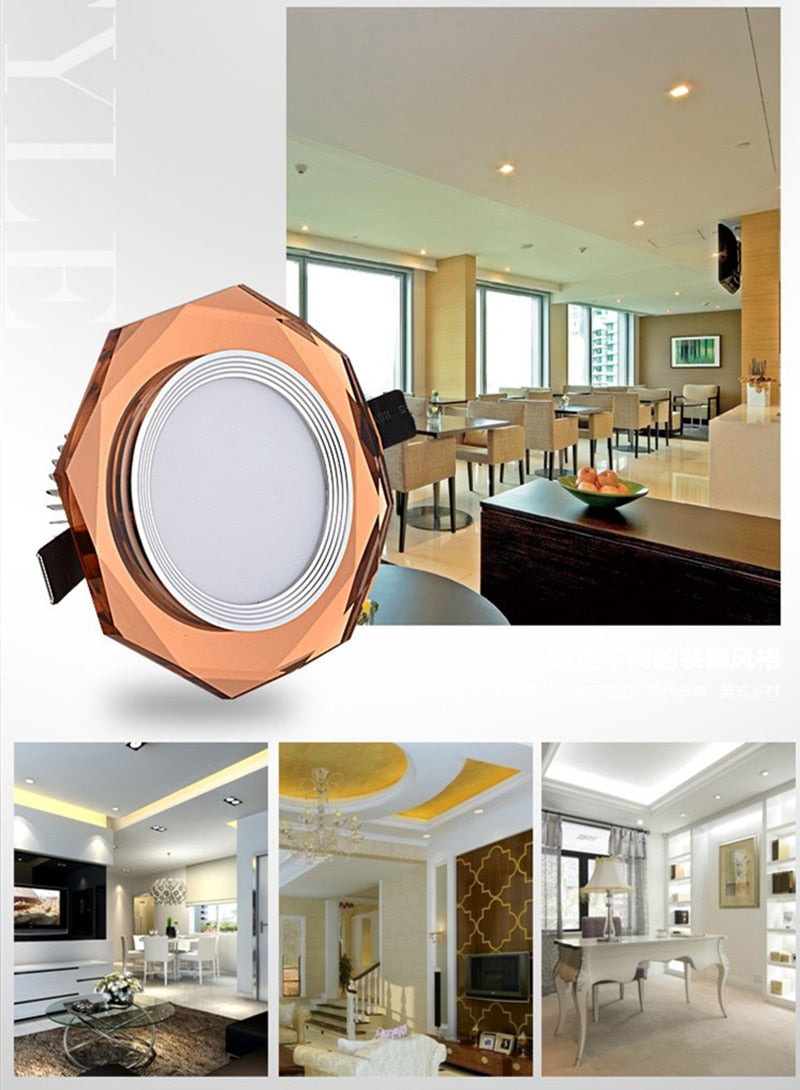 Europe Crystal 3W LED Ceiling Lamp Recessed Bedroom Luxury Downlight Living Room Decoration Spot Lighting Luminaire AC110/220V