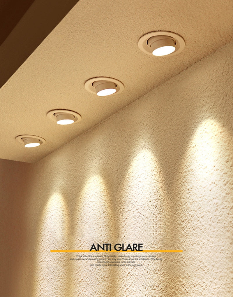 Dimmable LED Embedded Zoom 15-60 degrees COB Downlights 8W 12W 15W 18W 21W 24W Ceiling Lamp Spot Lights AC110-220V Indoor lighting