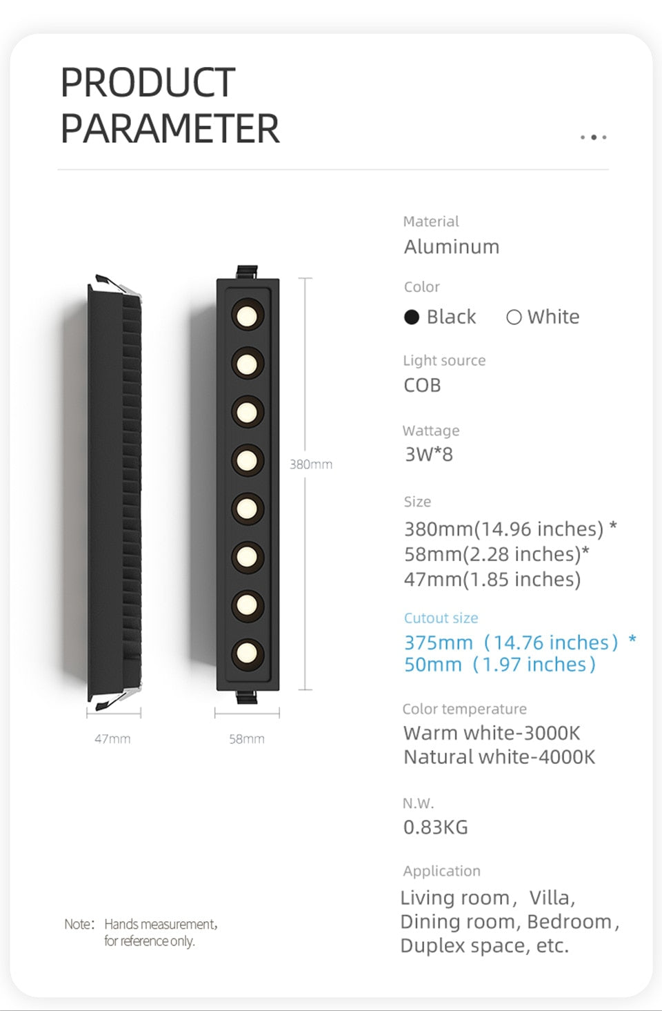 Aisilan led Grille Anti-glare Spot Light embedded downlight line lights Rectangle Ceiling Lamp 24W office Home Shop Decor