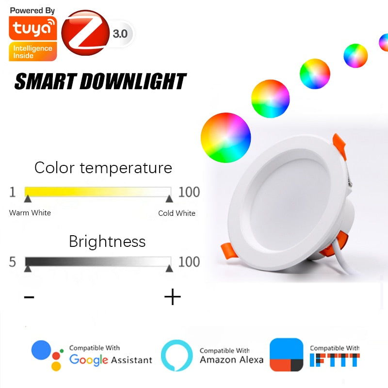Tuya ZigBee RGBCW 6Inch 15W Recessed Retrofit Downlight LED Dimmable Fixture Ceiling Light, Alexa Echo PlusHome Automation RGB