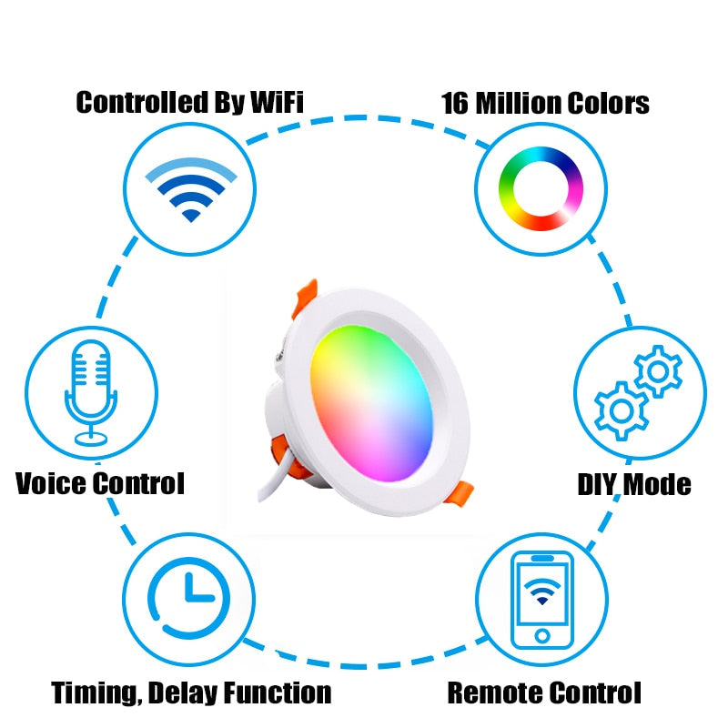 Tuya ZigBee RGBCW 6Inch 15W Recessed Retrofit Downlight LED Dimmable Fixture Ceiling Light, Alexa Echo PlusHome Automation RGB