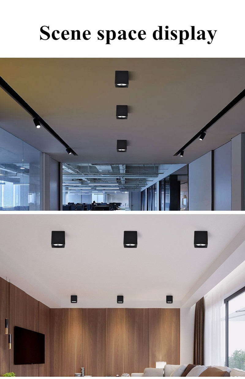 Square Surface Mounted Dimmable COB LED Downlights 7W 9W 12W 15W 20W LED Ceiling Lamp Spot Lights AC85 ~ 265V indoor lighting
