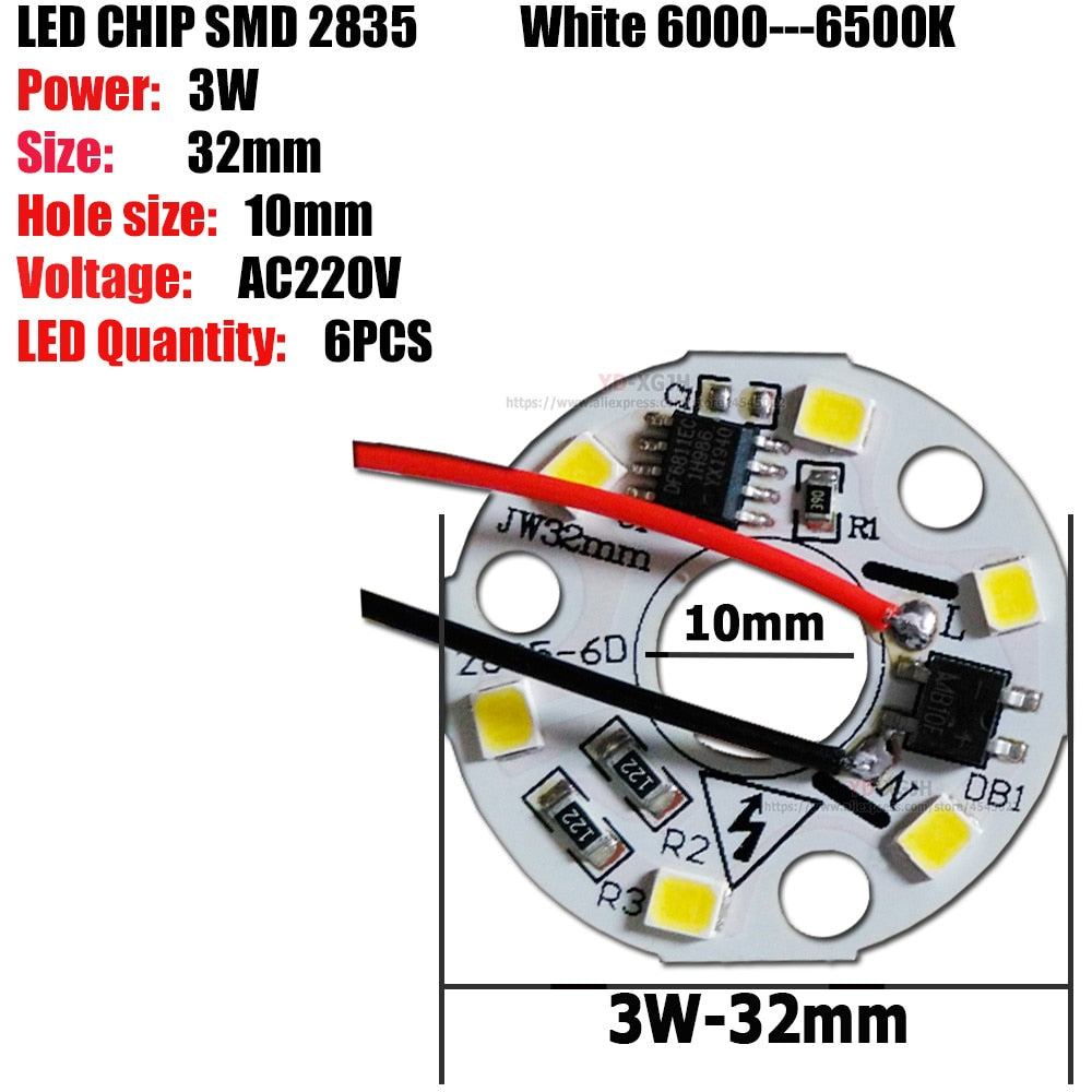 Drive free led pcb SMD2835 3W 32mm &10mm integrated ic driver Led Light Source For Chandelier crystal lamp Downlight Warm White
