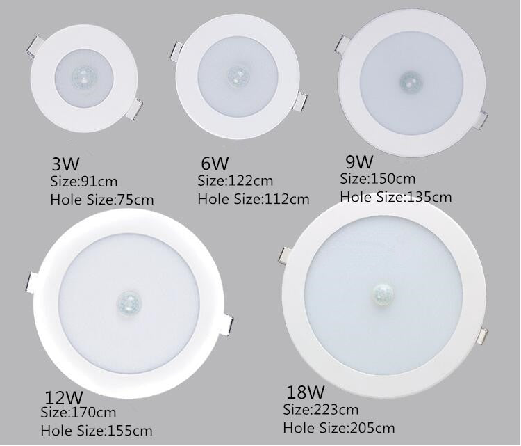 LED Recessed Ceiling Light 6W/9W/12W no flicker PIR Motion Sensor LED Downlight light AC 200-240V