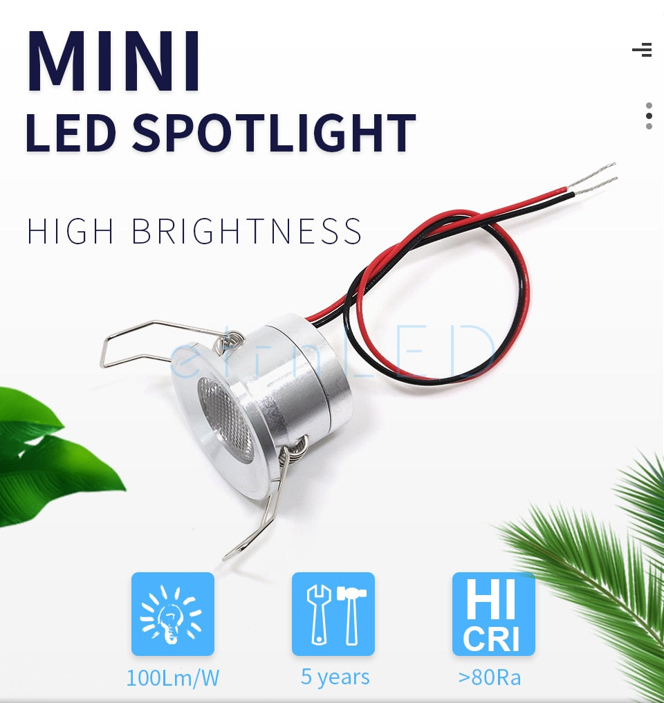 etrnLED 12V Led Spotlights Mini Down Light 1W Indoor Recessed Ceiling Spots Lamp for Home Showcase Cabinet Small Dimmable Focus