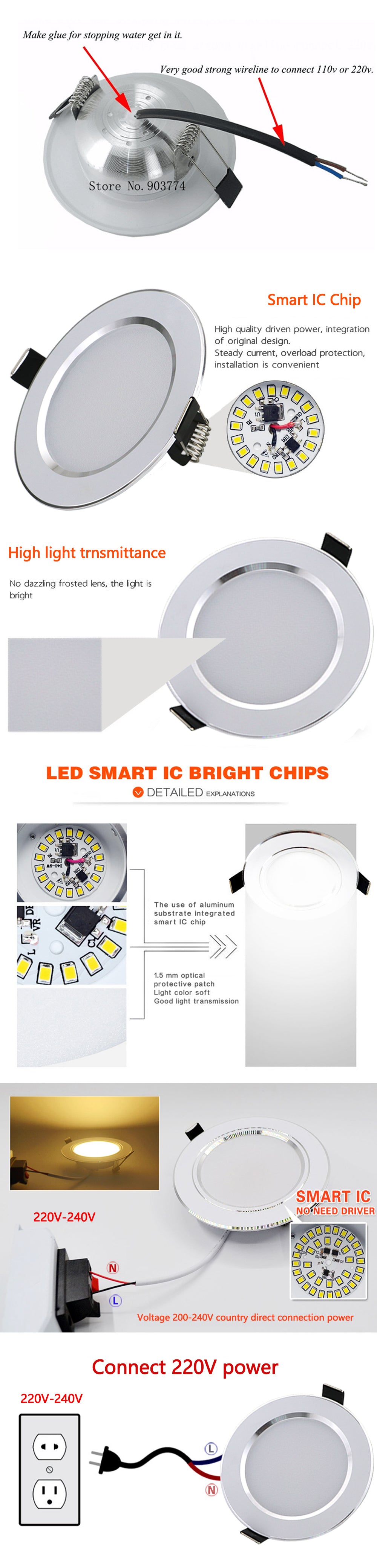 Hot Sale 1PCS 5W 7W 9W Waterproof LED Downlight Dimmable Warm White Cold White 3 Color Recessed LED Lamp Spot Light AC220V