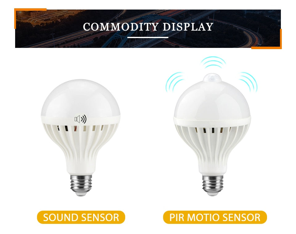 AC 85-265V Smart Sound/ PIR Motion Sensor Bombillas LED Bulb E27 3W 5W 7W 9W 12W Induction lamp Stair Hallway light