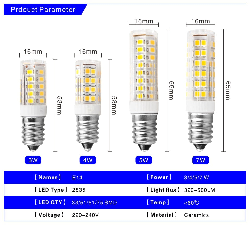 LED Bulb Lamp 220V-240V 2pcs/lot 3W 4W 5W 7W E14 Mini Corn Bulb Light 2835SMD 360 Beam Angle Replace Halogen Chandelier Lights