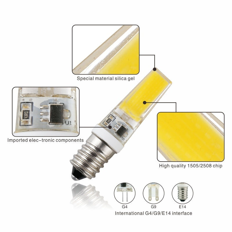 LED G4 G9 E14 3W 6W 10pcs/lot Light Bulb AC/DC 12V 220V LED Lamp COB Spotlight Chandelier Lighting Replace 30W 60W Halogen Lamps