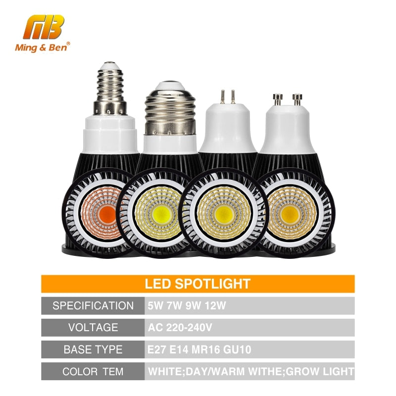 LED Bulb Full Spectrum Spotlight 6 PCS GU10 MR16 E27 E14 Day Cold Warm White Grow Light 220V 240V COB Chip For Downlight Lampara