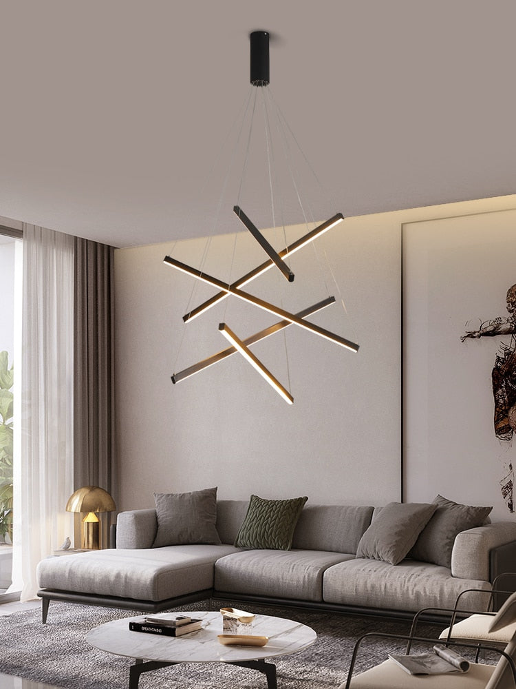 New LED Chandelier Lighting Modern for Staircase Living Room Dining Room Industrial Pendant Lamp Loft Villa Black Long Downlight