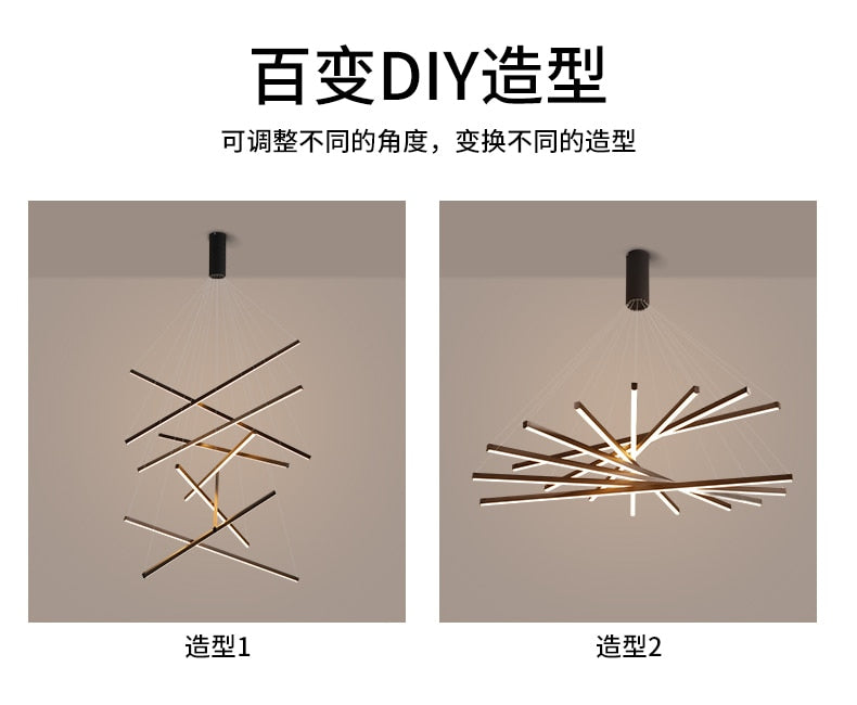 New LED Chandelier Lighting Modern for Staircase Living Room Dining Room Industrial Pendant Lamp Loft Villa Black Long Downlight