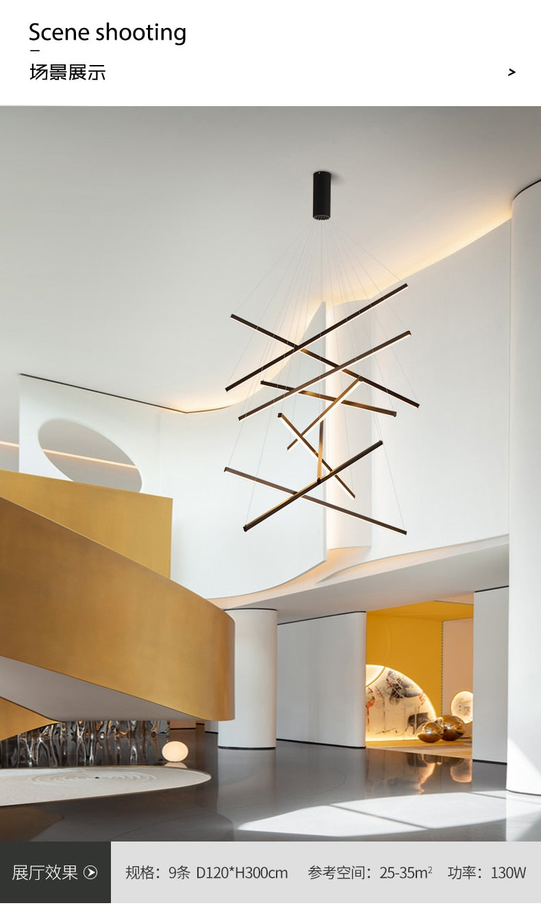 New LED Chandelier Lighting Modern for Staircase Living Room Dining Room Industrial Pendant Lamp Loft Villa Black Long Downlight