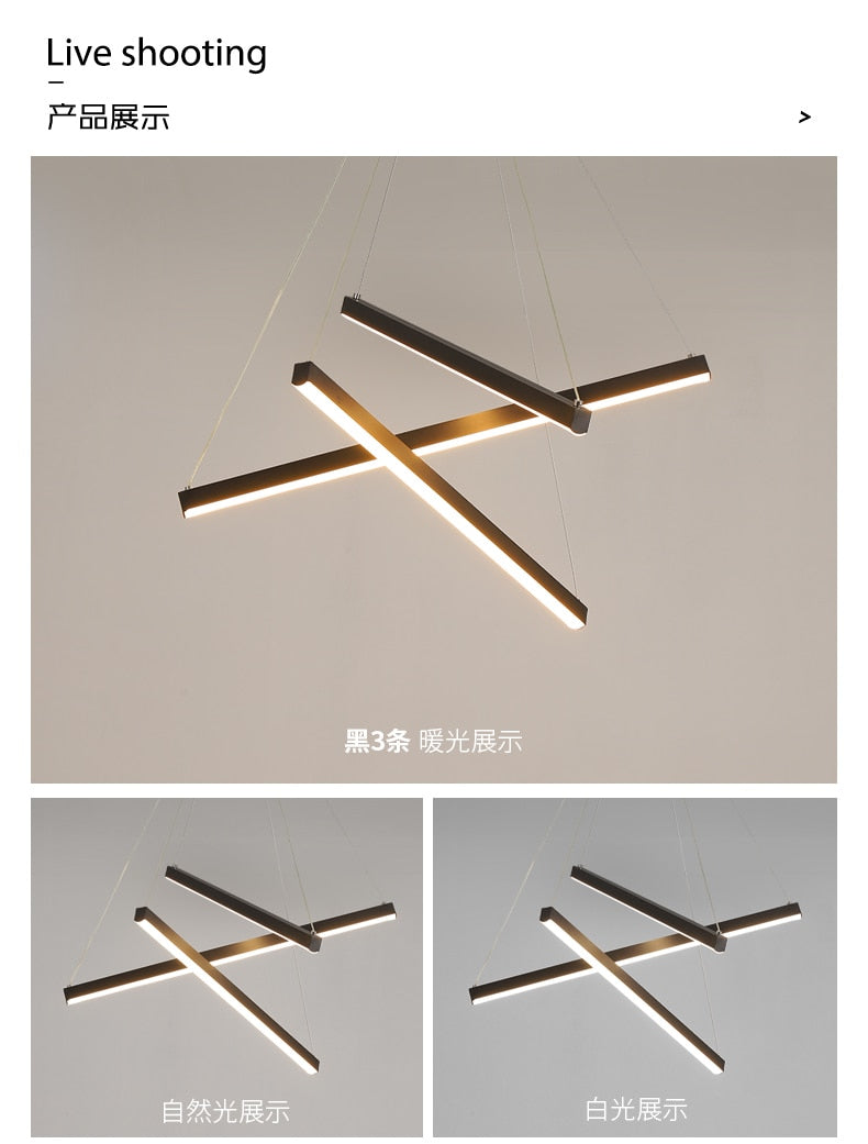 New LED Chandelier Lighting Modern for Staircase Living Room Dining Room Industrial Pendant Lamp Loft Villa Black Long Downlight