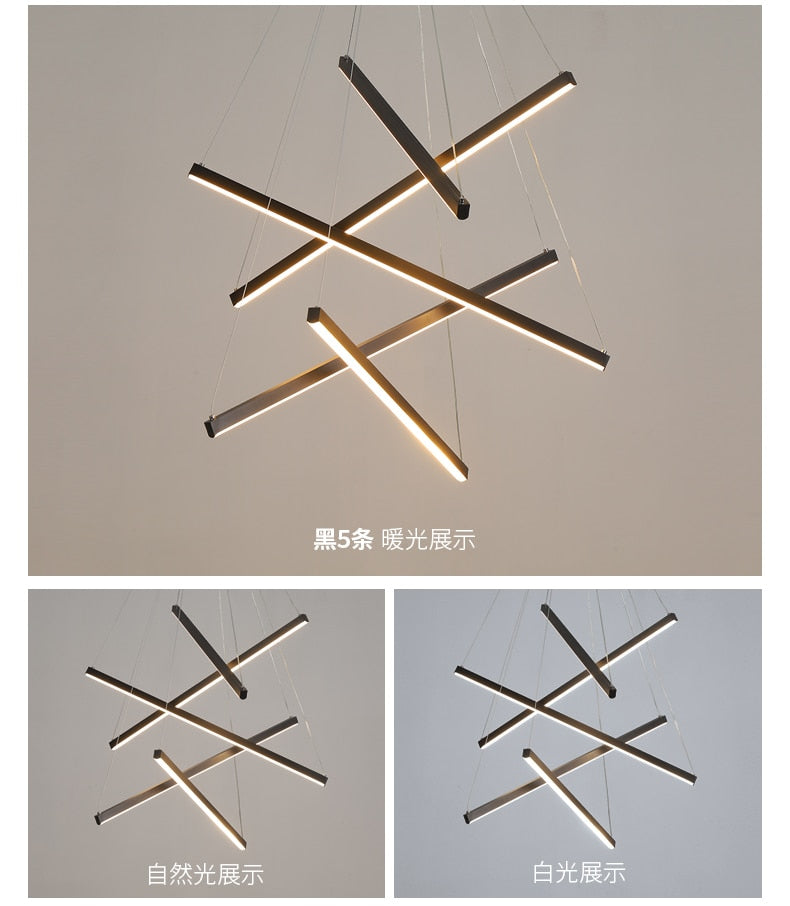 New LED Chandelier Lighting Modern for Staircase Living Room Dining Room Industrial Pendant Lamp Loft Villa Black Long Downlight