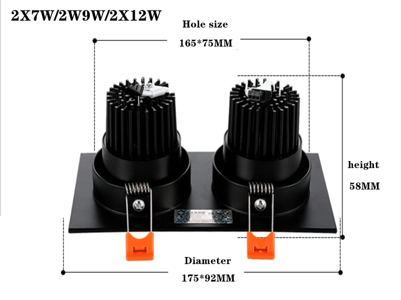 Dimmable LED COB Spotlight Ceiling lamp AC85-265V 7W 9W 12W 2X7W 2X9W 2X12W Aluminum recessed downlights Led Spot Light