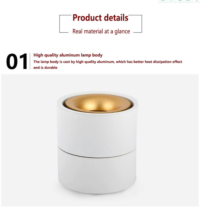 LED downlight ceiling spot light indoor lighting, 7W, 12W, 15W, suitable for kitchen, living room, bathroom surface mounted