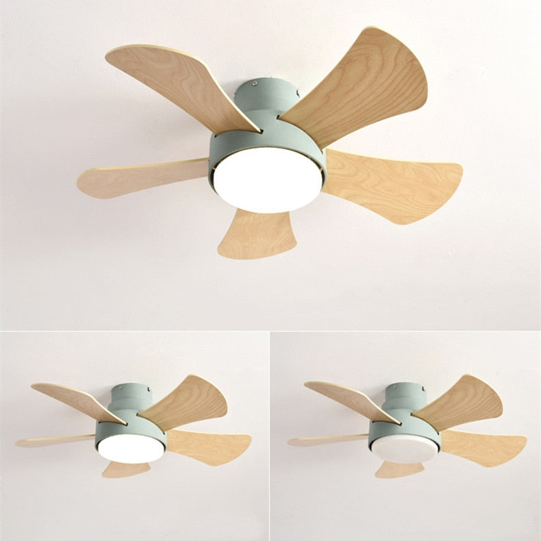 Wood Children's room ceiling fan lamp with lights remote control living room dining room kitchen Nordic wooden fans