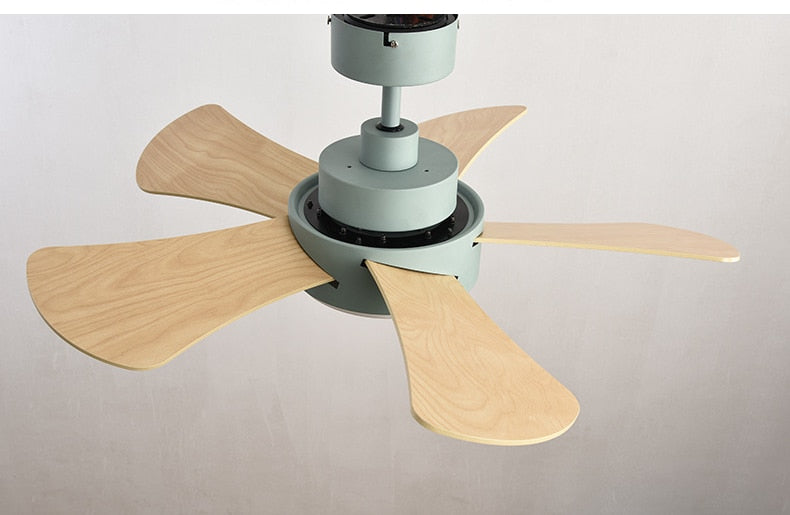 Wood Children's room ceiling fan lamp with lights remote control living room dining room kitchen Nordic wooden fans