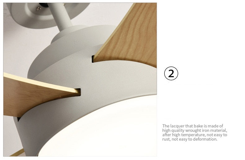 Wood Children's room ceiling fan lamp with lights remote control living room dining room kitchen Nordic wooden fans
