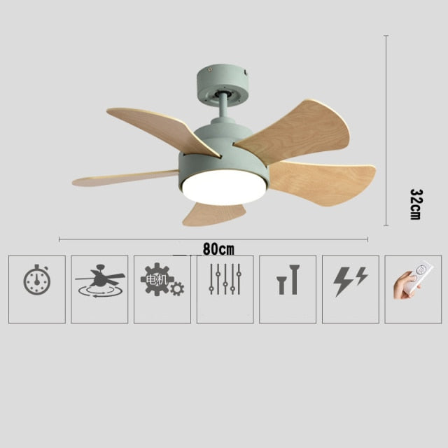 Wood Children's room ceiling fan lamp with lights remote control living room dining room kitchen Nordic wooden fans
