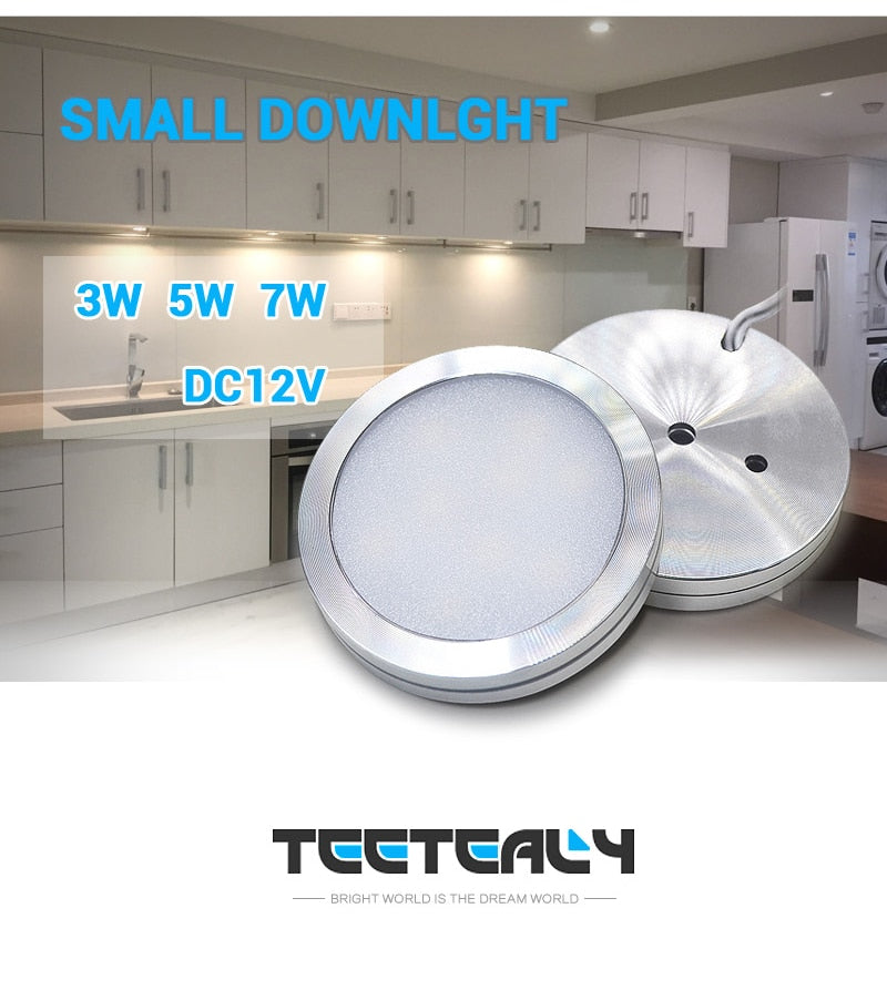 LED DownLight DC12v 3W Under Cabinet Wardrobe Showcase Lamp with Wire 3M back glue or screw installation Kitchen Dome Light