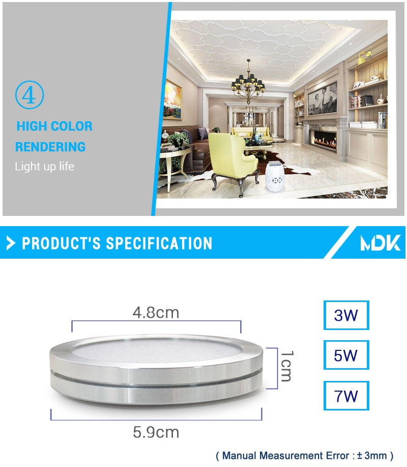 LED DownLight DC12v 3W Under Cabinet Wardrobe Showcase Lamp with Wire 3M back glue or screw installation Kitchen Dome Light