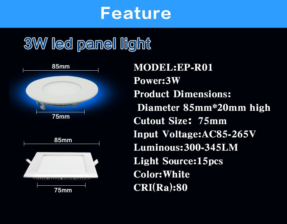 Ultra thin Design 3W 4W 6W 9W 12W 15W 18W LED Ceiling Recessed Grid Downlight / Slim Round And Square Flat Panel Light