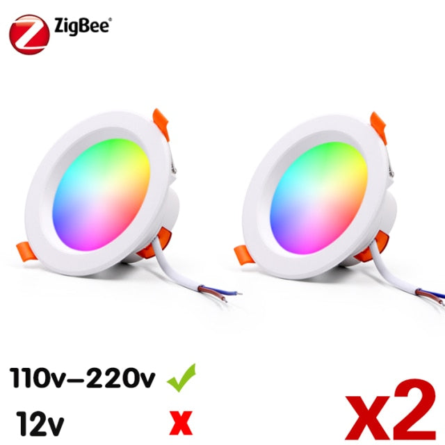 ZigBee RGB Smart LED Downlight Dimming Round Spot Light 7W 9W RGB + Warm + White Color Changing Light Works Alexa AC110-250V