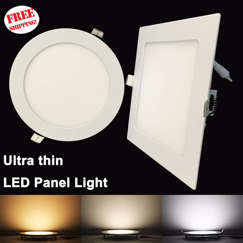 Ultra Thin LED Panel Downlight 3W 6W 9W 12W 15W 18W Round/ Square LED Ceiling Recessed Light AC85-265V LED Panel Light bulb