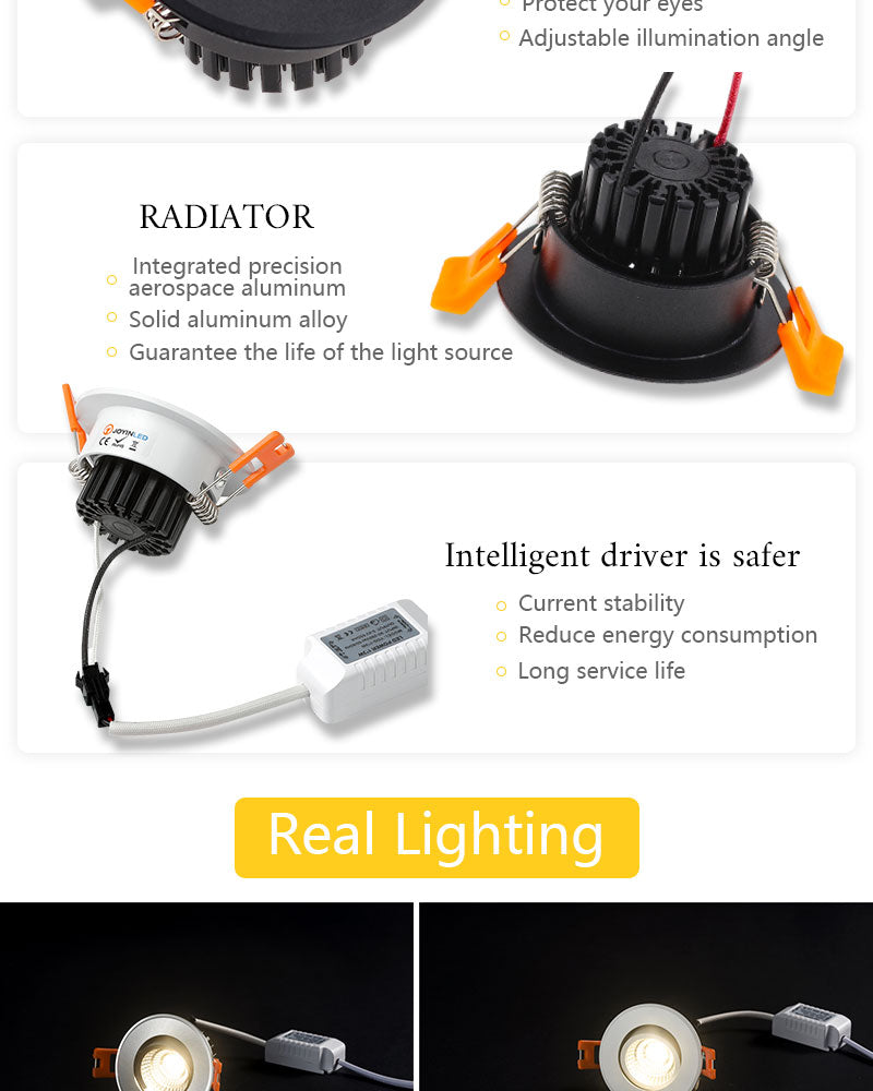 Adjustable Angle Dimmable LED COB Downlight 3W 5W Recessed Ceiling Lamp AC110V 220V Downlight Spot Light Home Decor