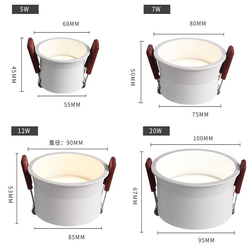 Frameless angle adjustable embedded LED downlight 5W 7W 12W 20W dimmable deep glare LED ceiling spotlights home lighting