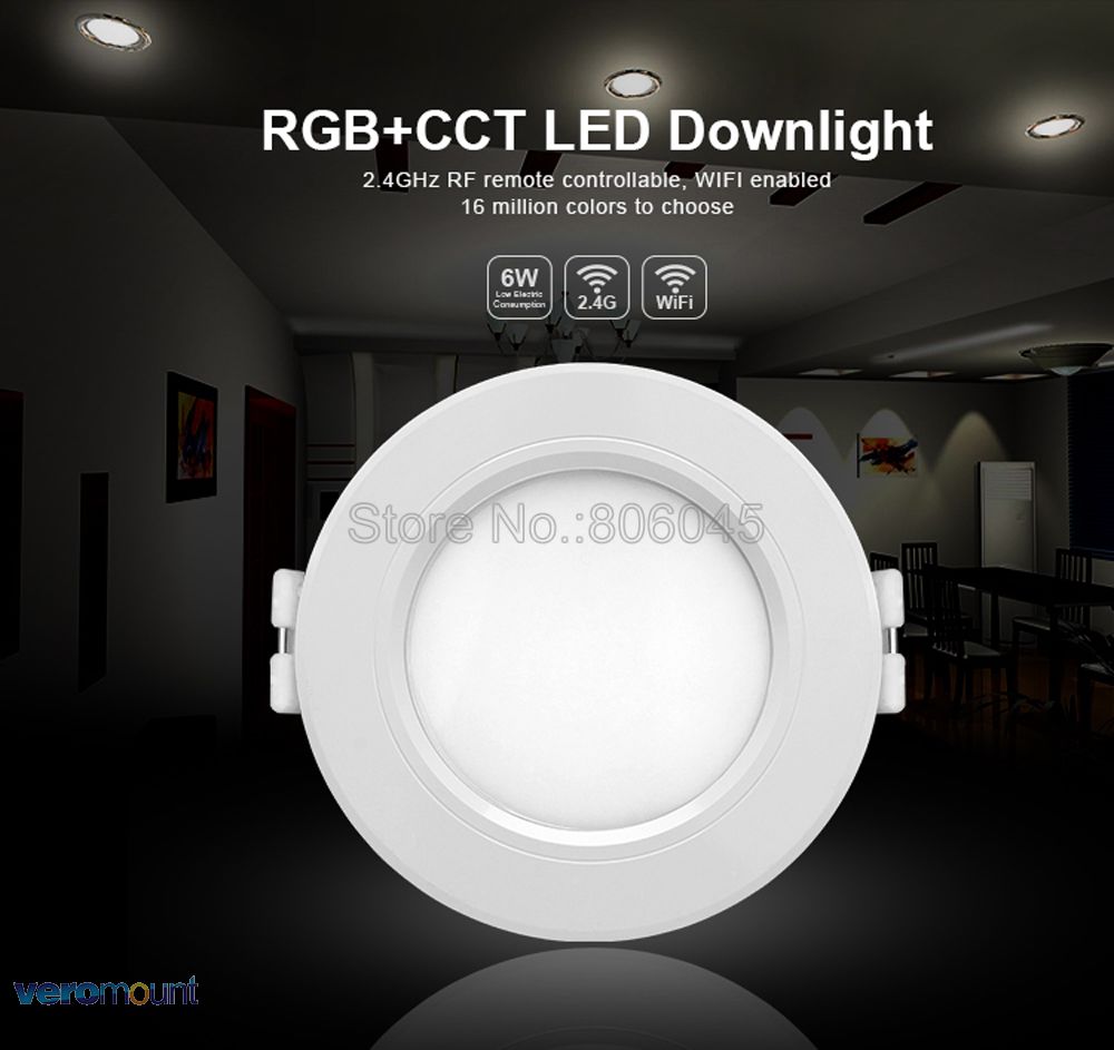 FUT068 Milight 2.4G 6W RGB+CCT LED Downlight 85V-265V LED Round Dimmable Reccessed LED Light with 2.4G 4zone Remote Support Wi-Fi