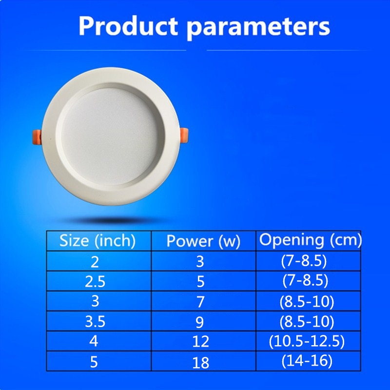 LED Downlight 3w 5W 7w 9w 12w 18w 220V LED Recessed Ceiling Spot Light Panel Down Light Round LED Lighting Cool/ Warm White