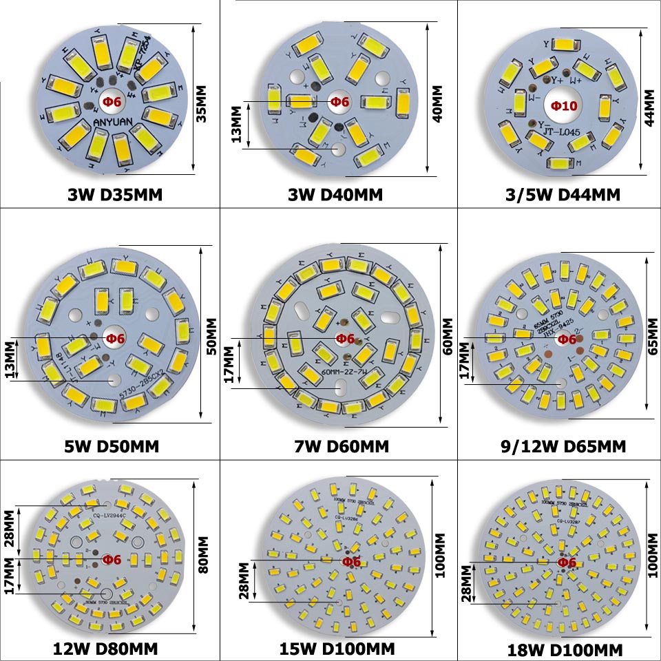 LED PCB+Dimmable Driver SMD 5730 lights source lamp panel 3W 5W 7W 9W 12W 15W 18W Aluminum plate for led bulb downlight diy