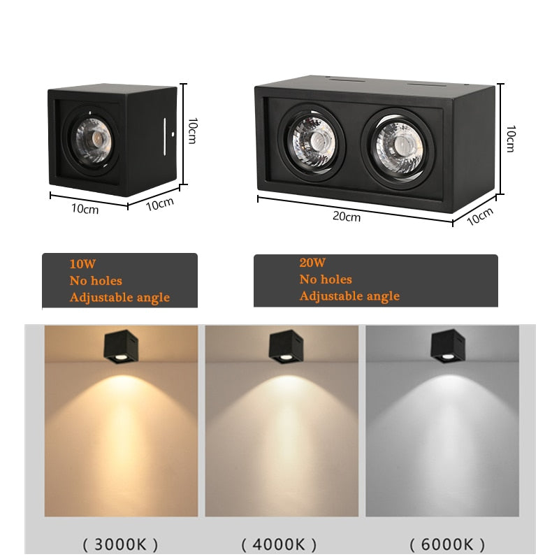 Dimmable LED no-open hole surface mounted downlight COB downlight 110v/220v 10W 20W LED ceiling spotlight home lighting