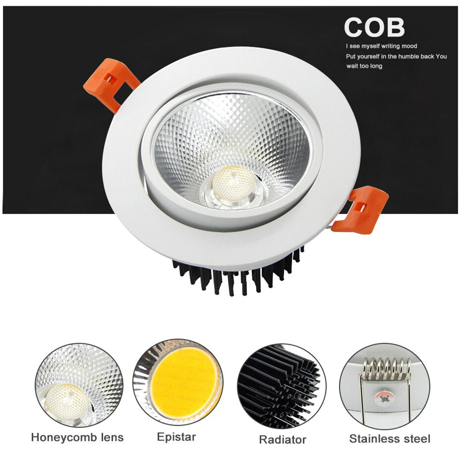 DBF Super Gorgeous Dimmable LED COB Recessed Ceiling Downlight 7W/9W/12W/15W/18W Ceiling Spot Light with AC85-265V LED Driver