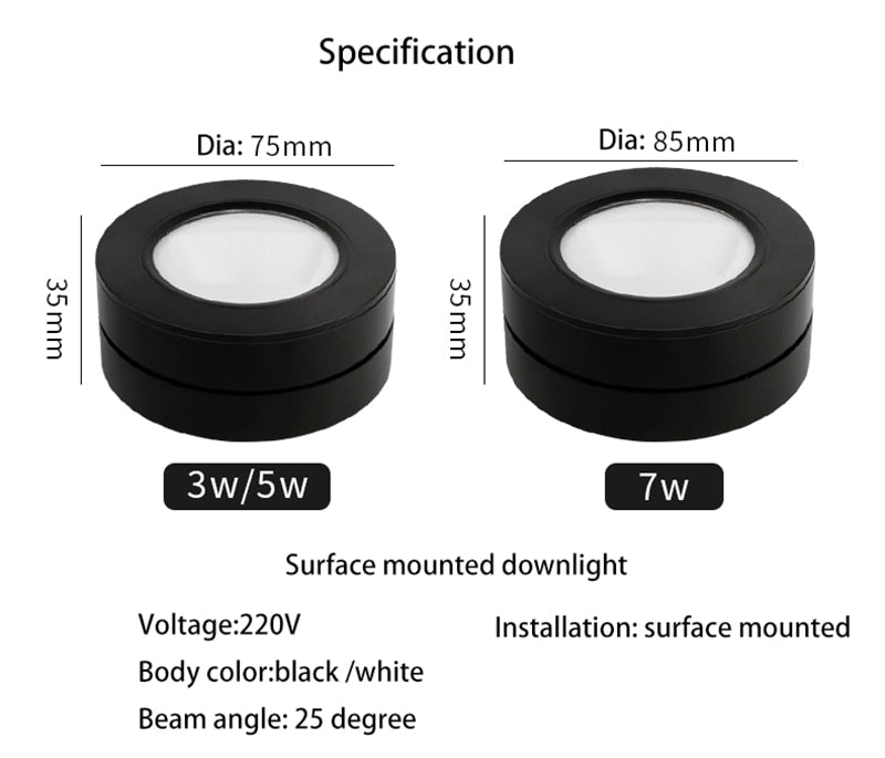 Super Bright 220V Led downlight COB Spot Light 3w 5w 7w surface mounted downlight Bulbs Indoor Lighting warm white /cold white