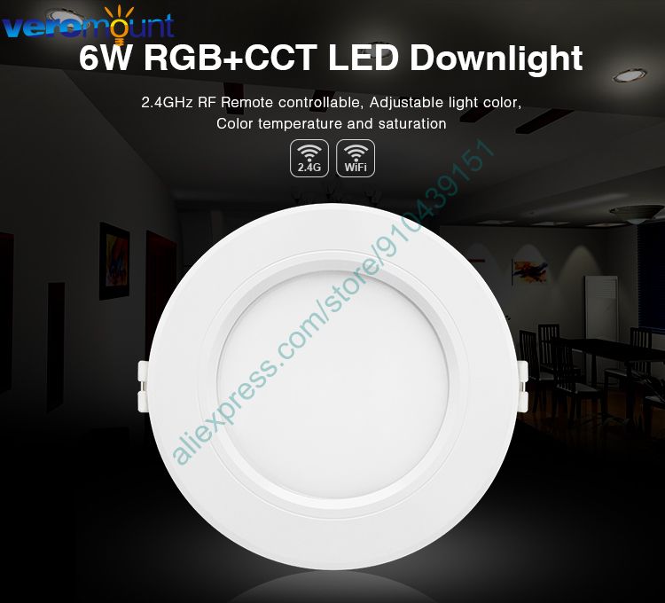 MiBoxer FUT068 6W Smart RGB+CCT Downlight with Driver AC 110V 220V 2.4G Wireless RF Remote WiFi APP Alexa Google Voice Control