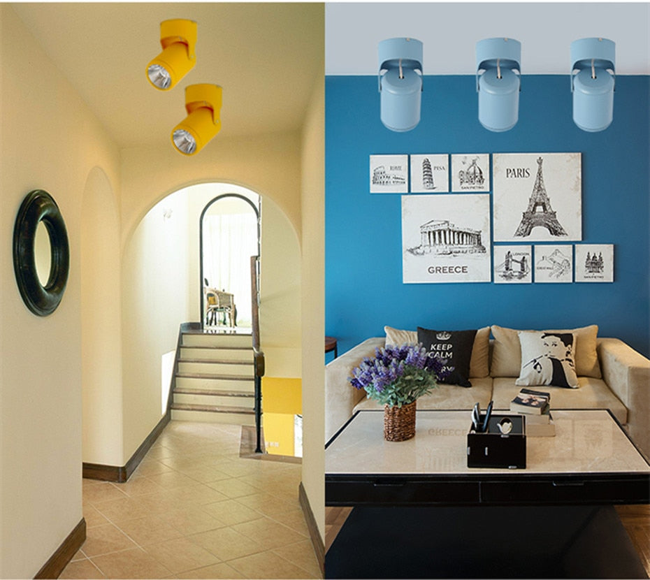 Macaron Led Downlight Surface Mounted Spot Led 360° Rotation COB Chip Indoor Lighting Background Wall Living Room Ceiling Lights