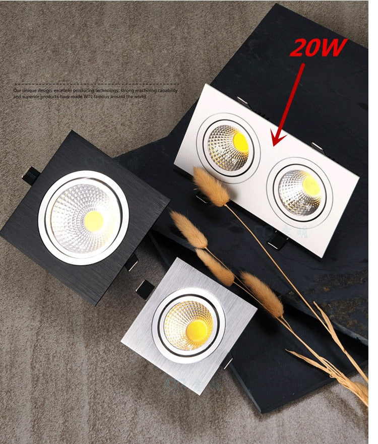 LED Square COB Downlight Dimmable AC 85-265V 7W 9W 12W Recessed Led ceiling lamp Spot light Bulbs Indoor Lighting