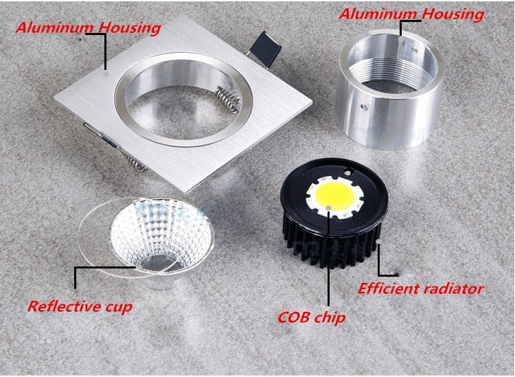 LED Square COB Downlight Dimmable AC 85-265V 7W 9W 12W Recessed Led ceiling lamp Spot light Bulbs Indoor Lighting