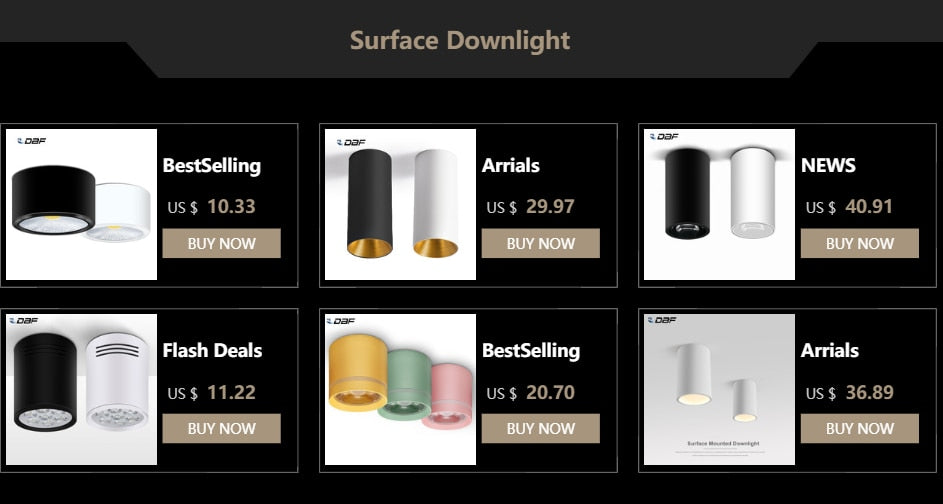 DBF High Bright Epistar COB LED Surface Mounted Downlight Dimmable 3W 5W 7W 10W 12W 15W Ceilling Spot Lamp White/Black Housing