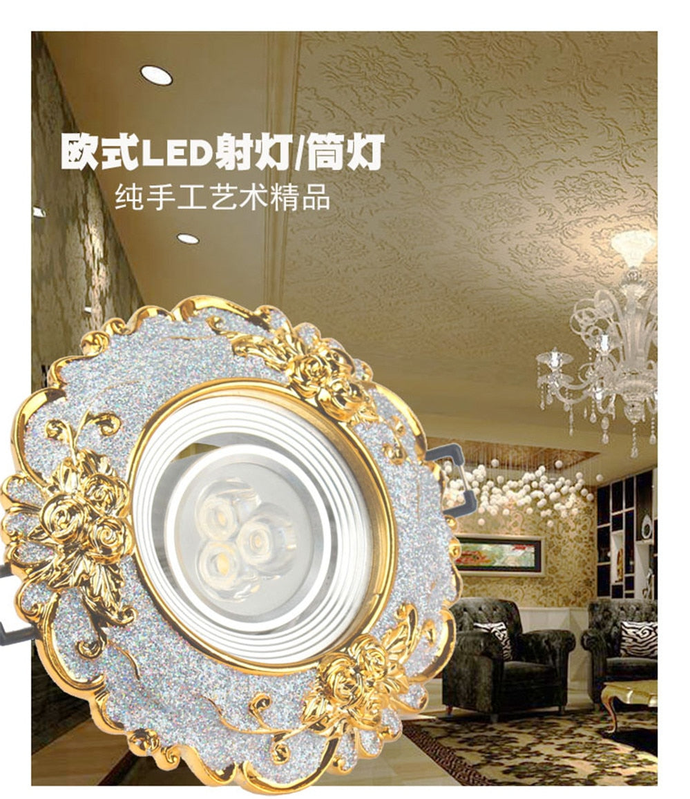 European Luxury Resin Gold Garland Ceiling Lamp 7.5 Cm Hole Living Room Tv Background Wall Indoor Decoration Embedded Spotlights Round
