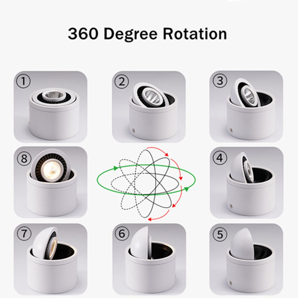 Black/White Dimmable Led Downlight Surface Mounted Ceiling Lamp Angle 360° Adjustable Lighting 5W 7W 15W For Living Room Bedroom