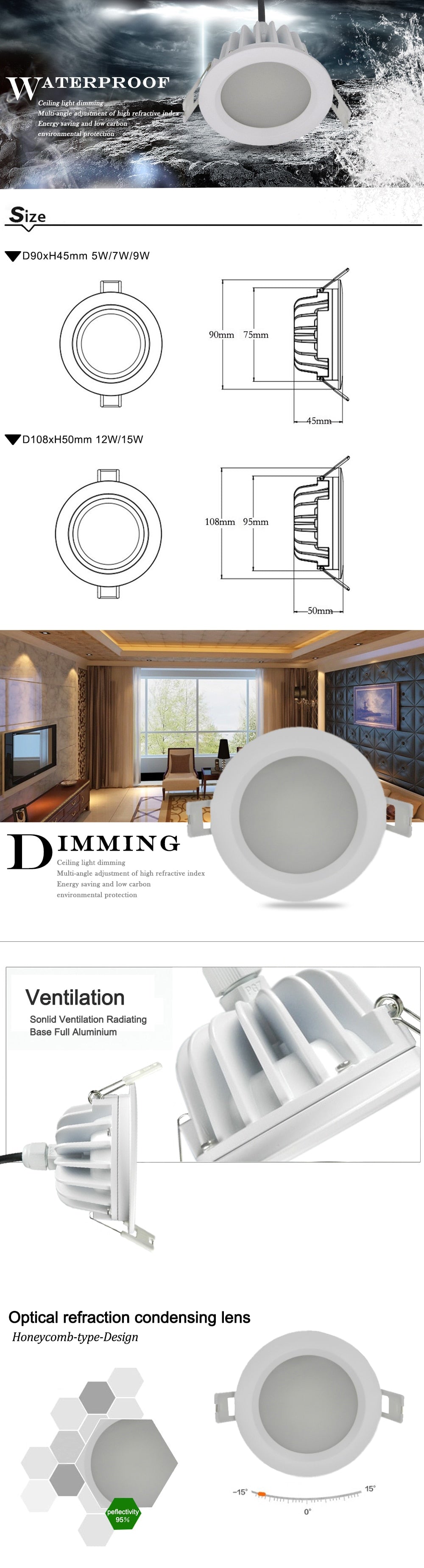 IP65 led downlights 5w 7w 9w 12w 15w 18w 20w 25w 30w led lamp led light dimmable waterproof led down light bathroom ac 85-265v