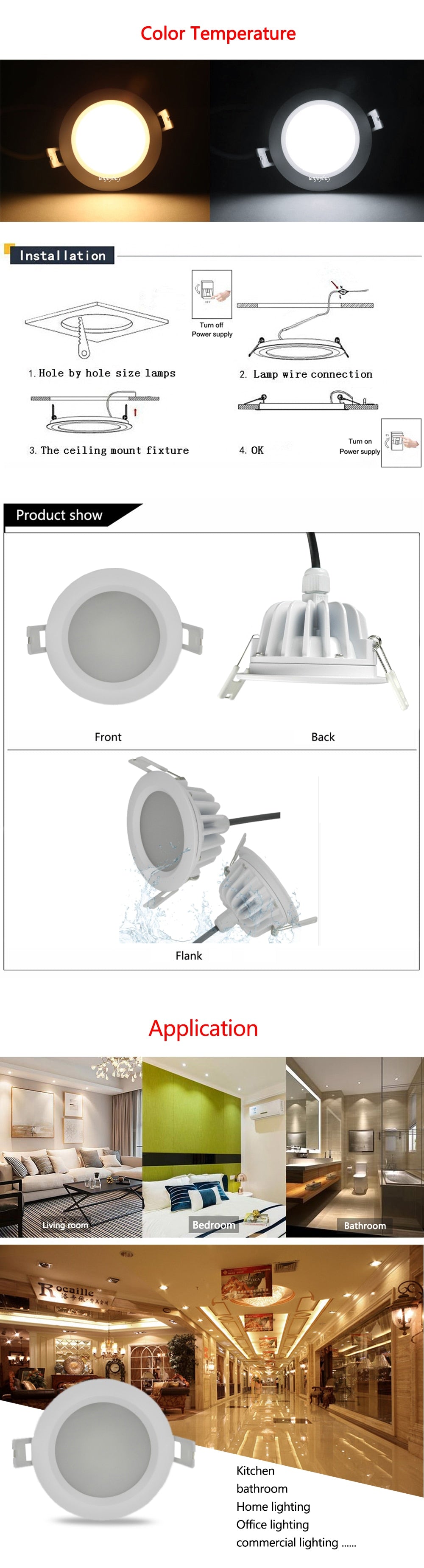 IP65 led downlights 5w 7w 9w 12w 15w 18w 20w 25w 30w led lamp led light dimmable waterproof led down light bathroom ac 85-265v