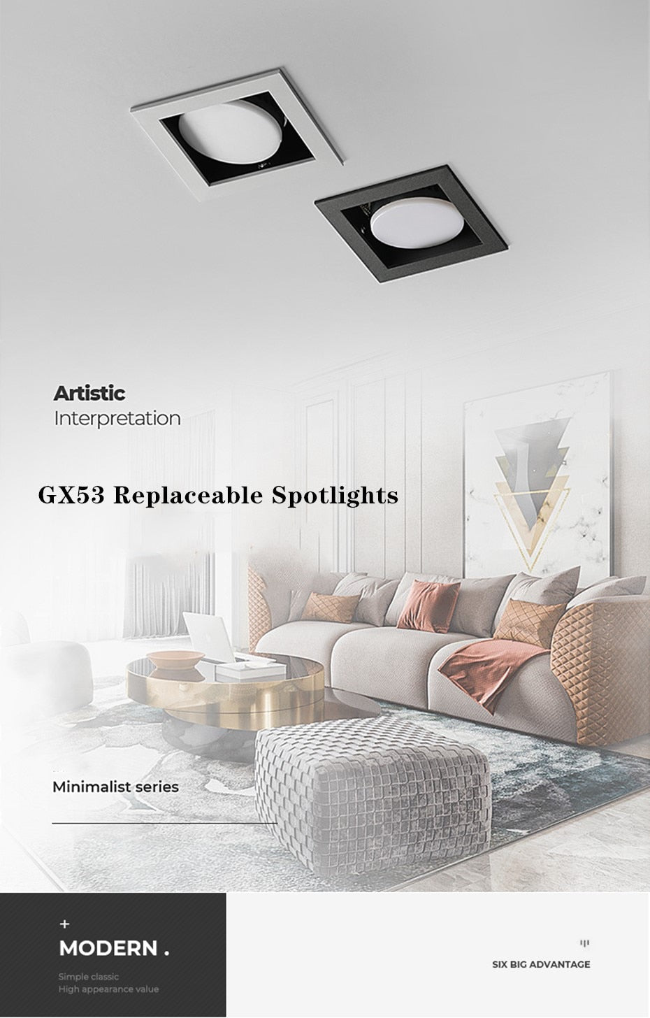 GX53 Bulb Replaceable Led Downlight Recessed Ceiling Led Lamp 45° Rotate Lighting 7w 9w 12w For Restaurant Living Room Dining