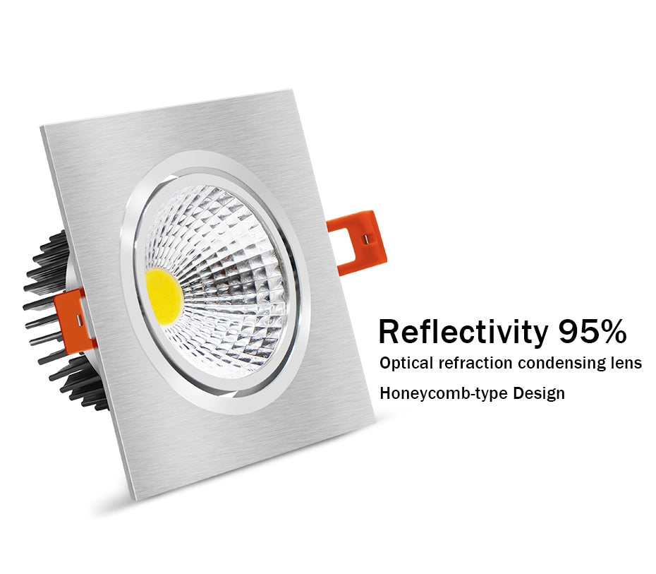 DBF Silver Square LED Recessed Downlight Dimmable 7W 9W 12W 15W with AC85-265V LED Driver Indoor Clothes Shop Ceiling Spot Lamp